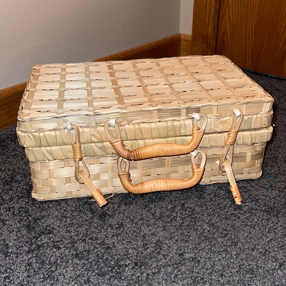 Storage & Organization Vintage Wicker Picnic Basket Mini Poshmark